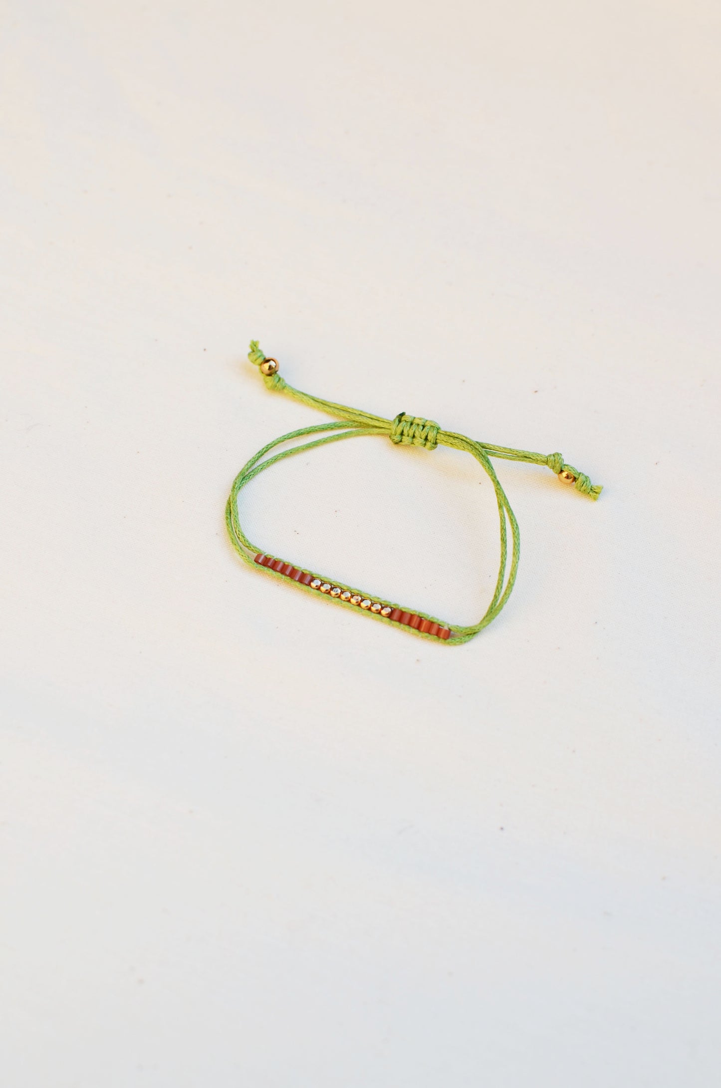 Lucky Micro Beads Woven Bracelet with Green Cotton Cords