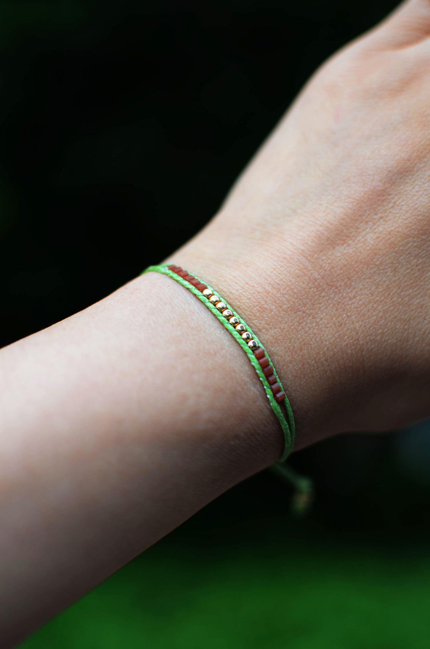 Lucky Micro Beads Woven Bracelet with Green Cotton Cords