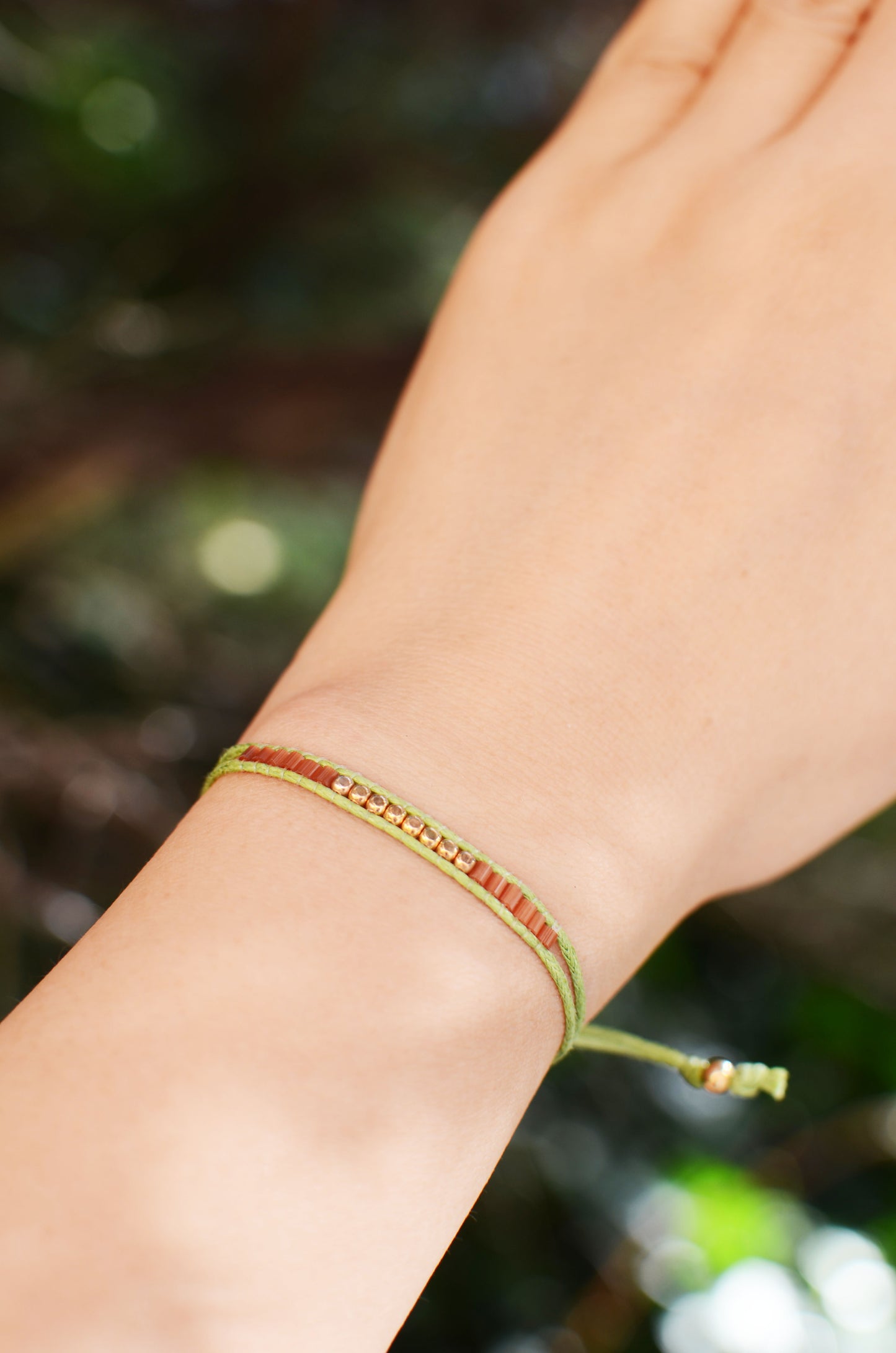 Lucky Micro Beads Woven Bracelet with Green Cotton Cords