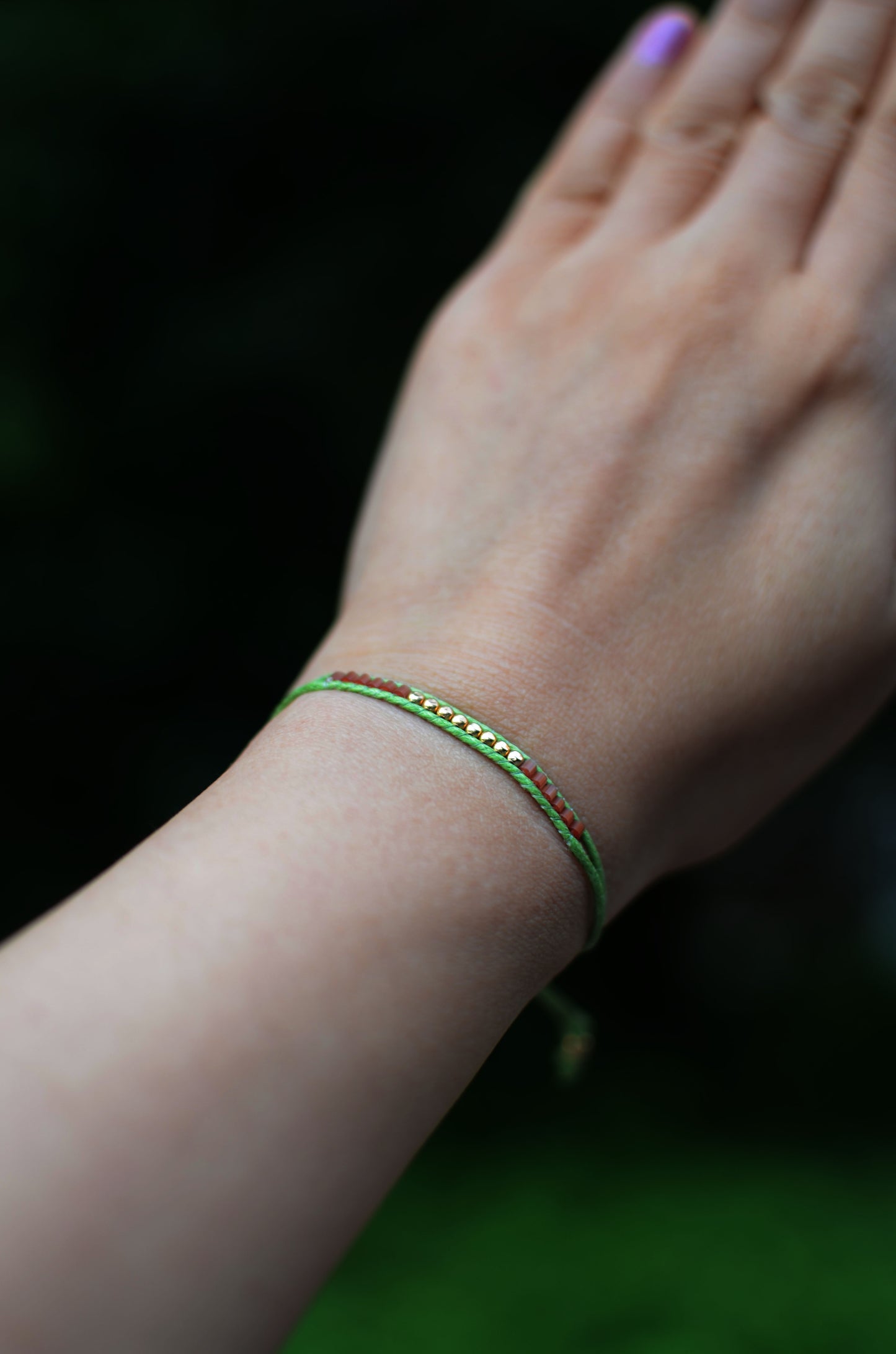 Lucky Micro Beads Woven Bracelet with Green Cotton Cords