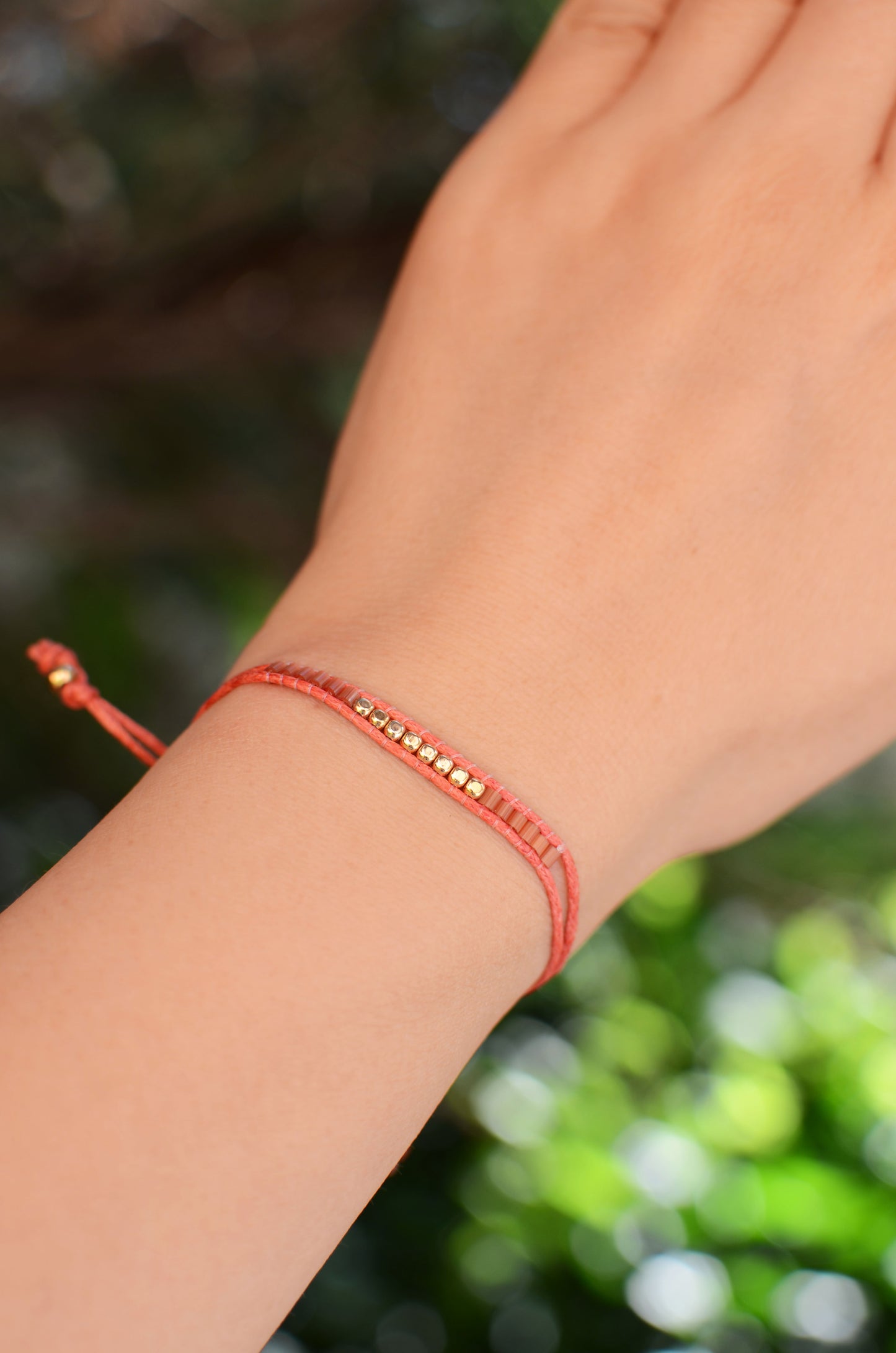 Lucky Micro Beads Woven Bracelet with Orange Cotton Cords