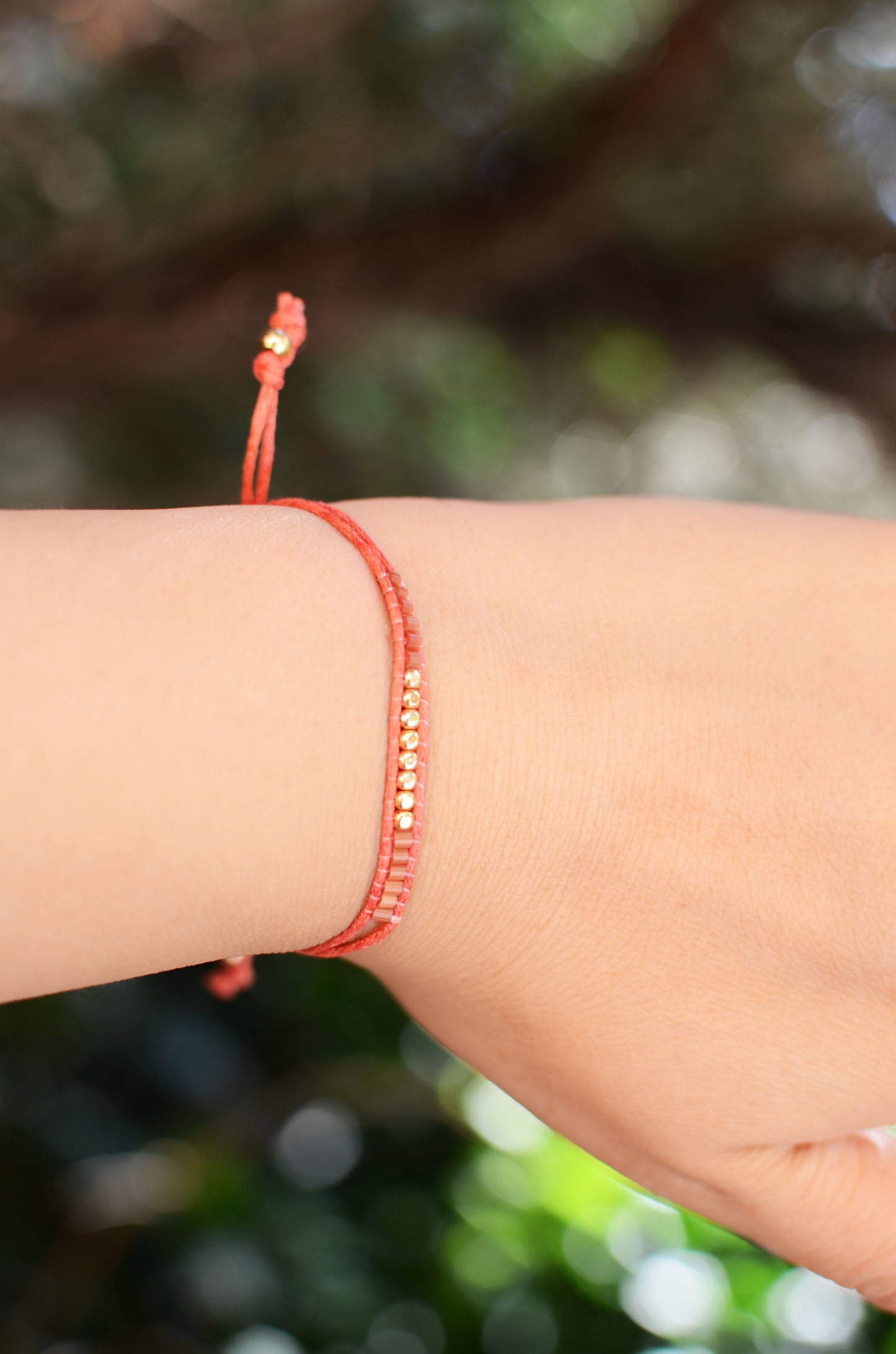 Lucky Micro Beads Woven Bracelet with Orange Cotton Cords