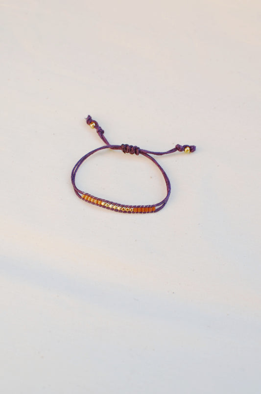 Lucky Micro Beads Woven Bracelet with Purple Cotton Cords