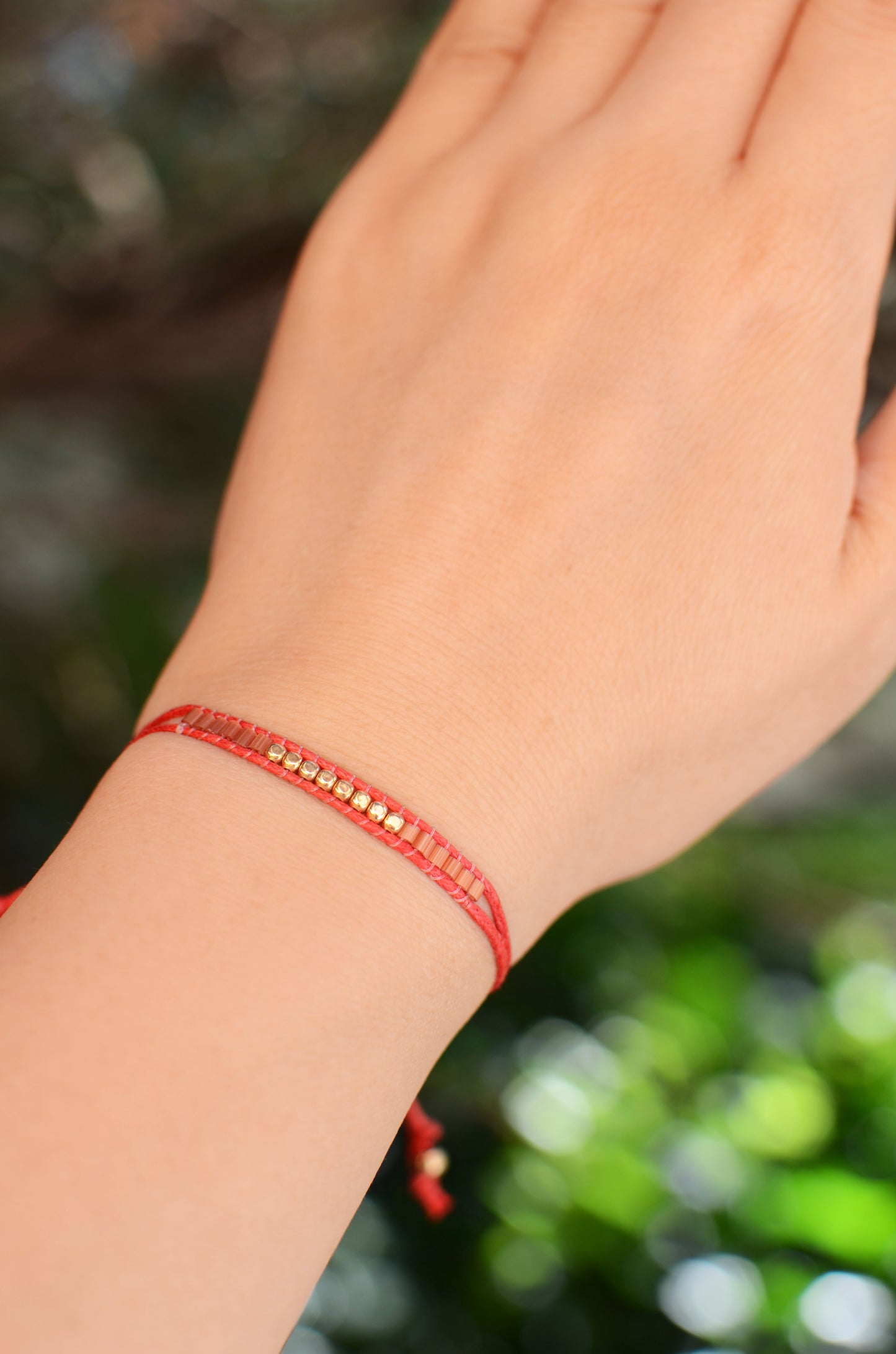 Lucky Micro Beads Woven Bracelet with Red Cotton Cords