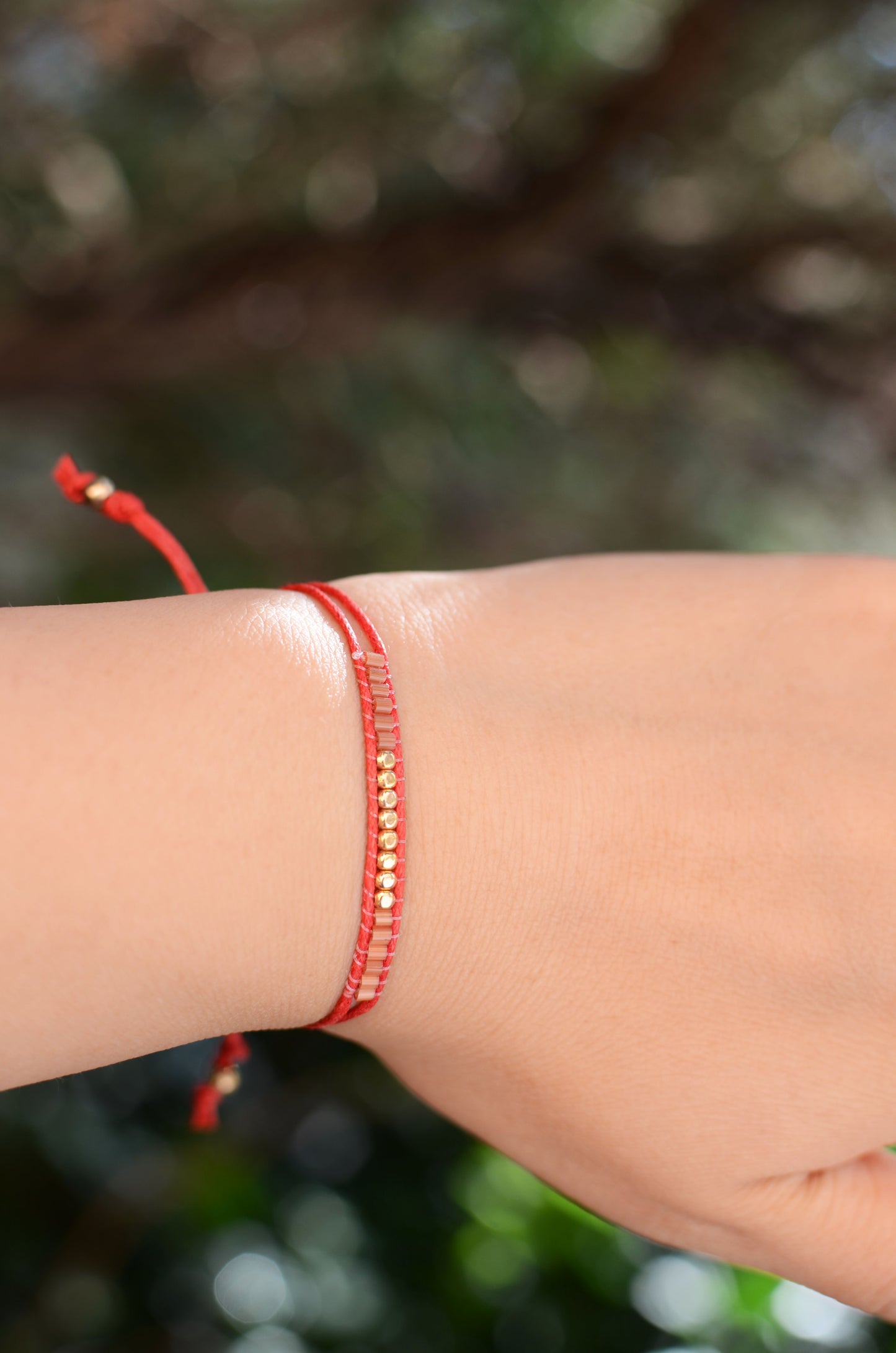 Lucky Micro Beads Woven Bracelet with Red Cotton Cords