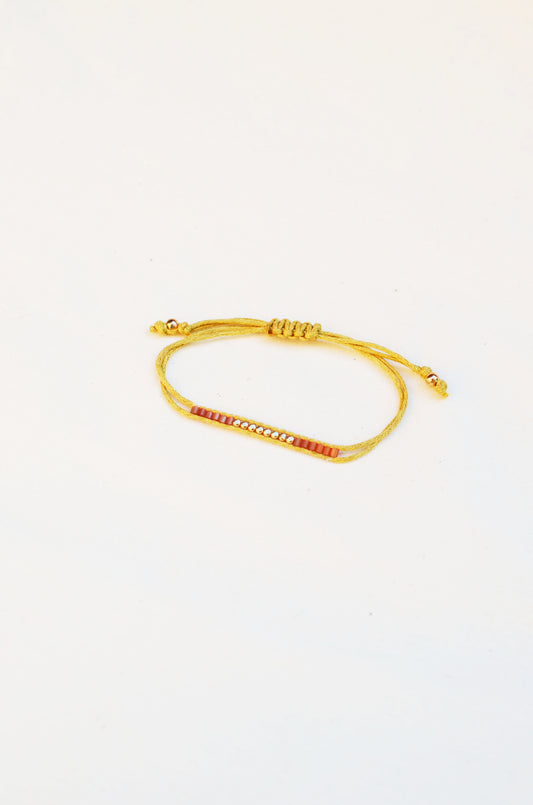 Lucky Micro Beads Woven Bracelet with Tan Cotton Cords