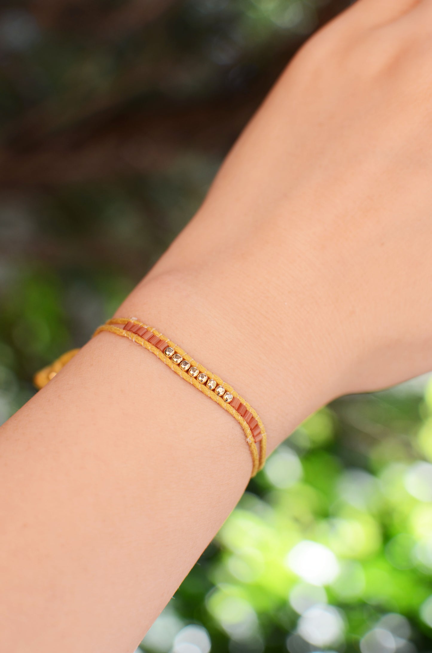 Lucky Micro Beads Woven Bracelet with Tan Cotton Cords