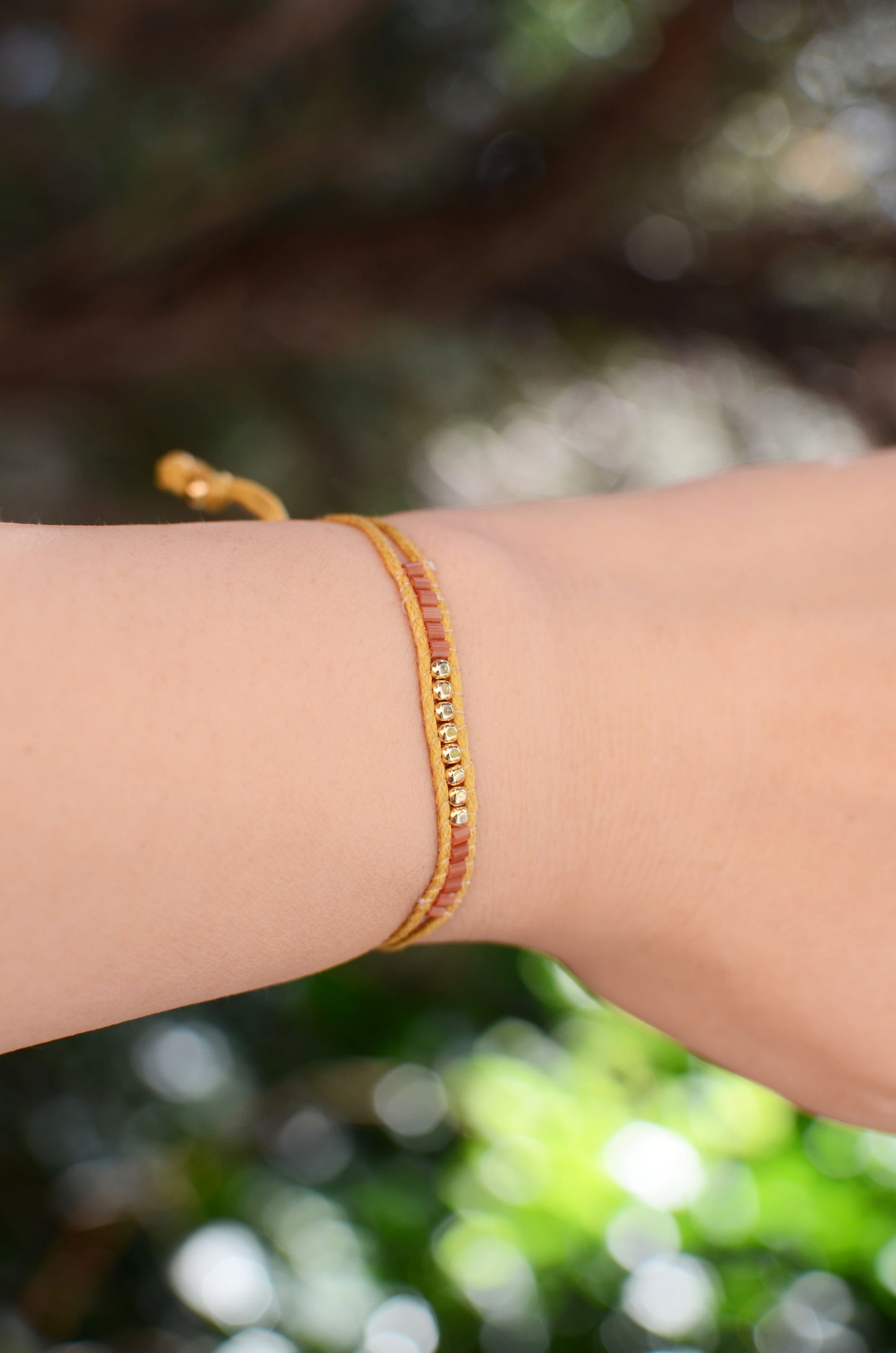 Lucky Micro Beads Woven Bracelet with Tan Cotton Cords