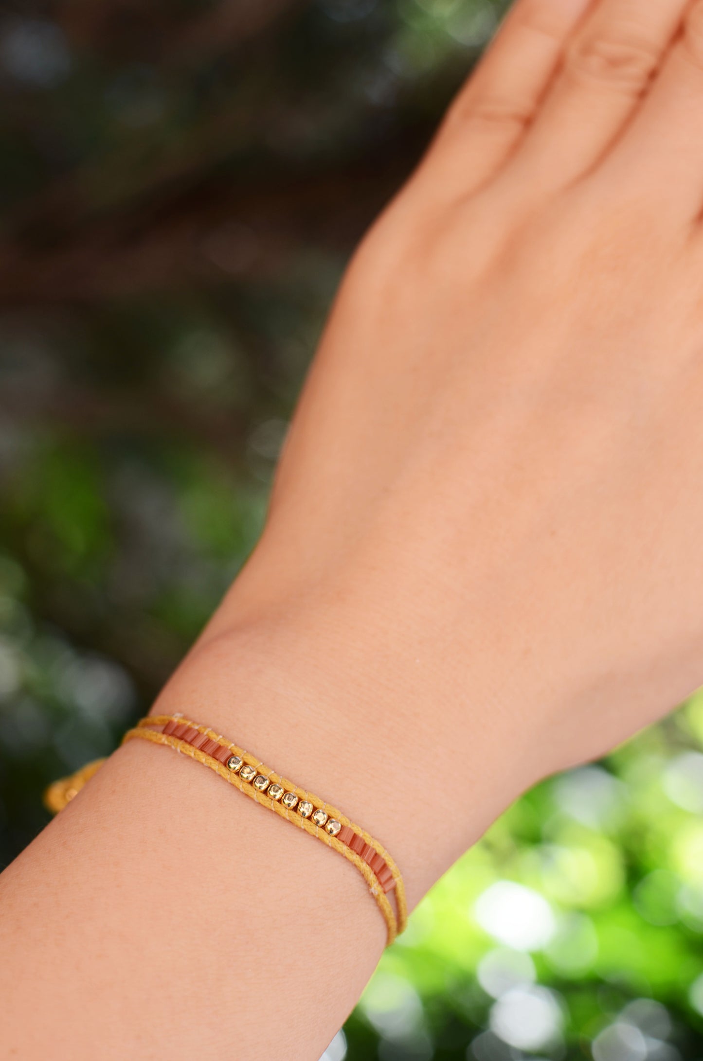 Lucky Micro Beads Woven Bracelet with Tan Cotton Cords