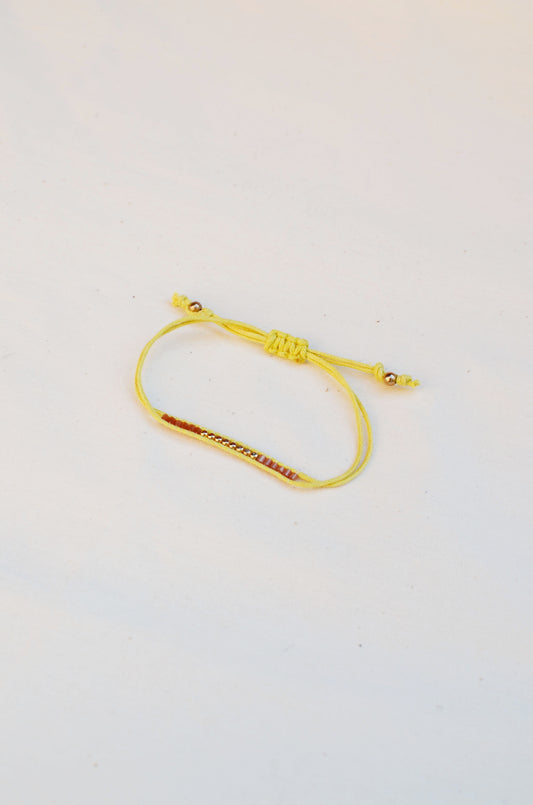 Lucky Micro Beads Woven Bracelet with Yellow Cotton Cords