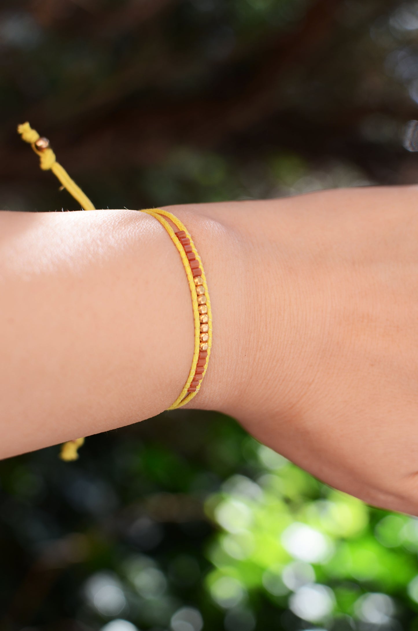 Lucky Micro Beads Woven Bracelet with Yellow Cotton Cords