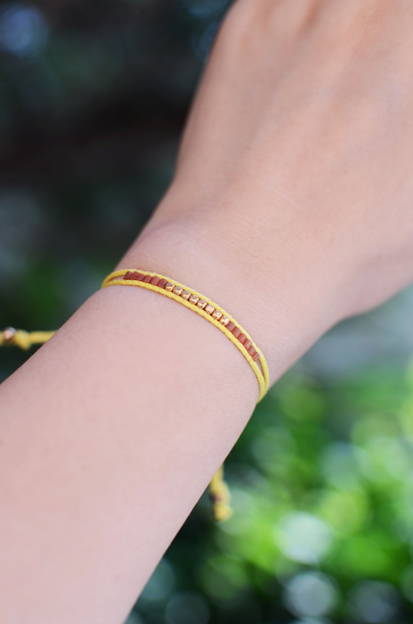 Lucky Micro Beads Woven Bracelet with Yellow Cotton Cords