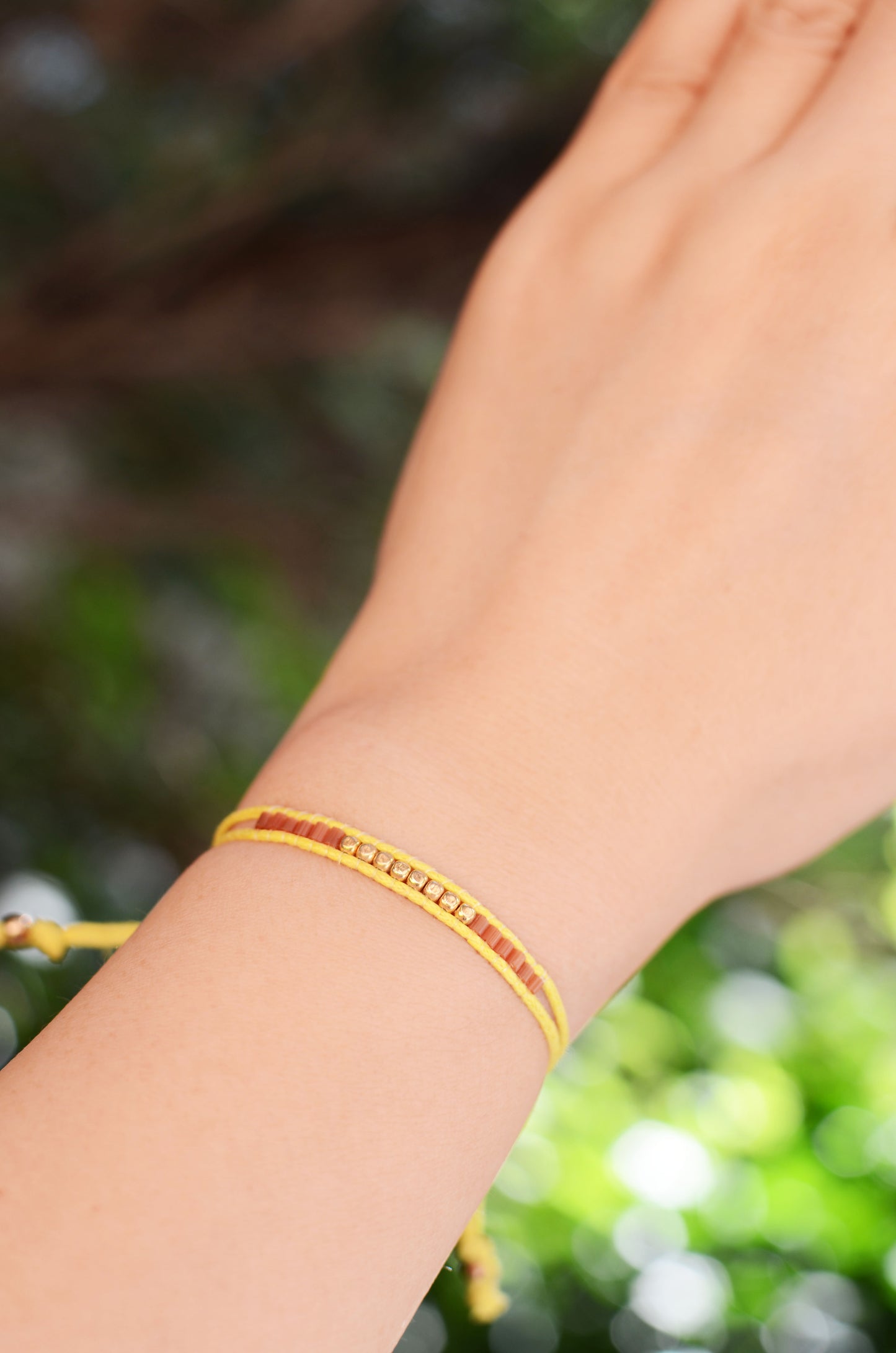 Lucky Micro Beads Woven Bracelet with Yellow Cotton Cords