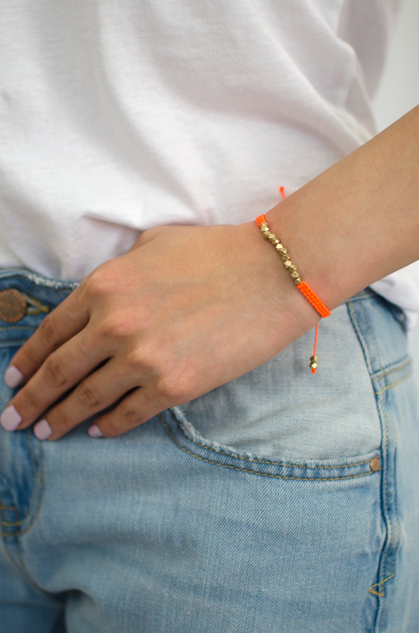 Neon Orange One Row Nugget Woven Bracelet