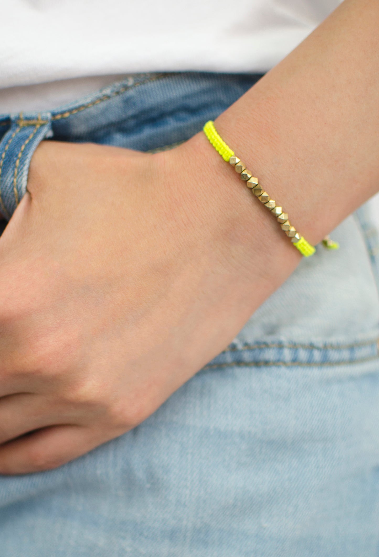 Neon Yellow One Row Nugget Woven Bracelet