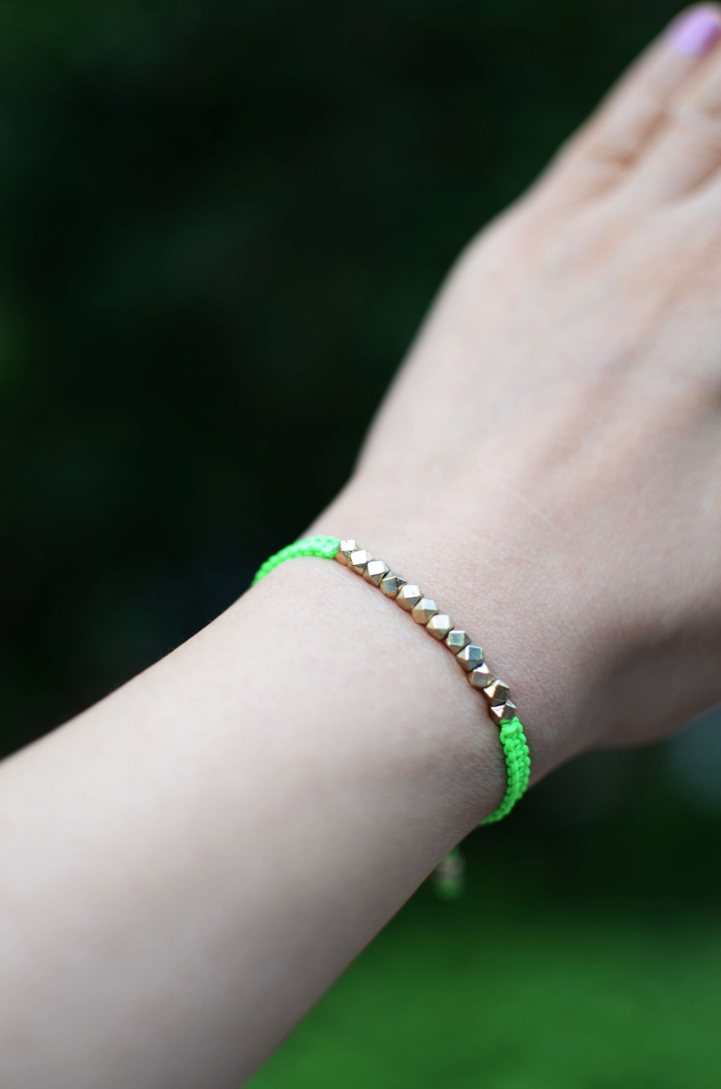 Neon Green One Row Nugget Woven Bracelet