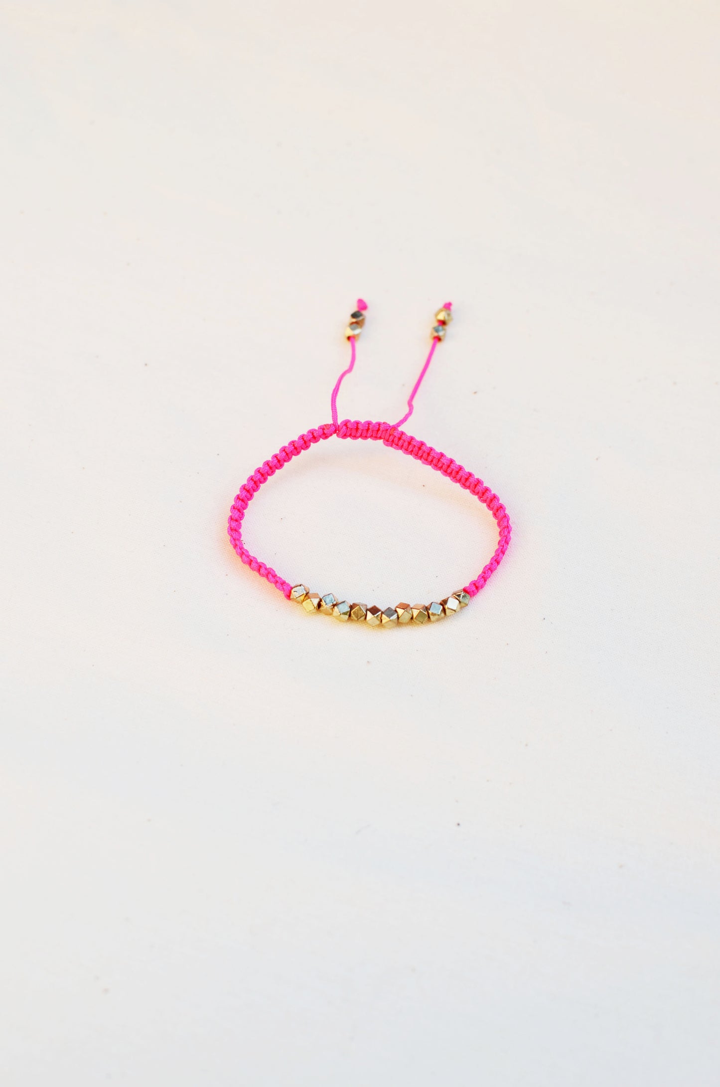 Neon Pink One Row Nugget Woven Bracelet