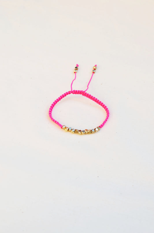 Neon Pink One Row Nugget Woven Bracelet