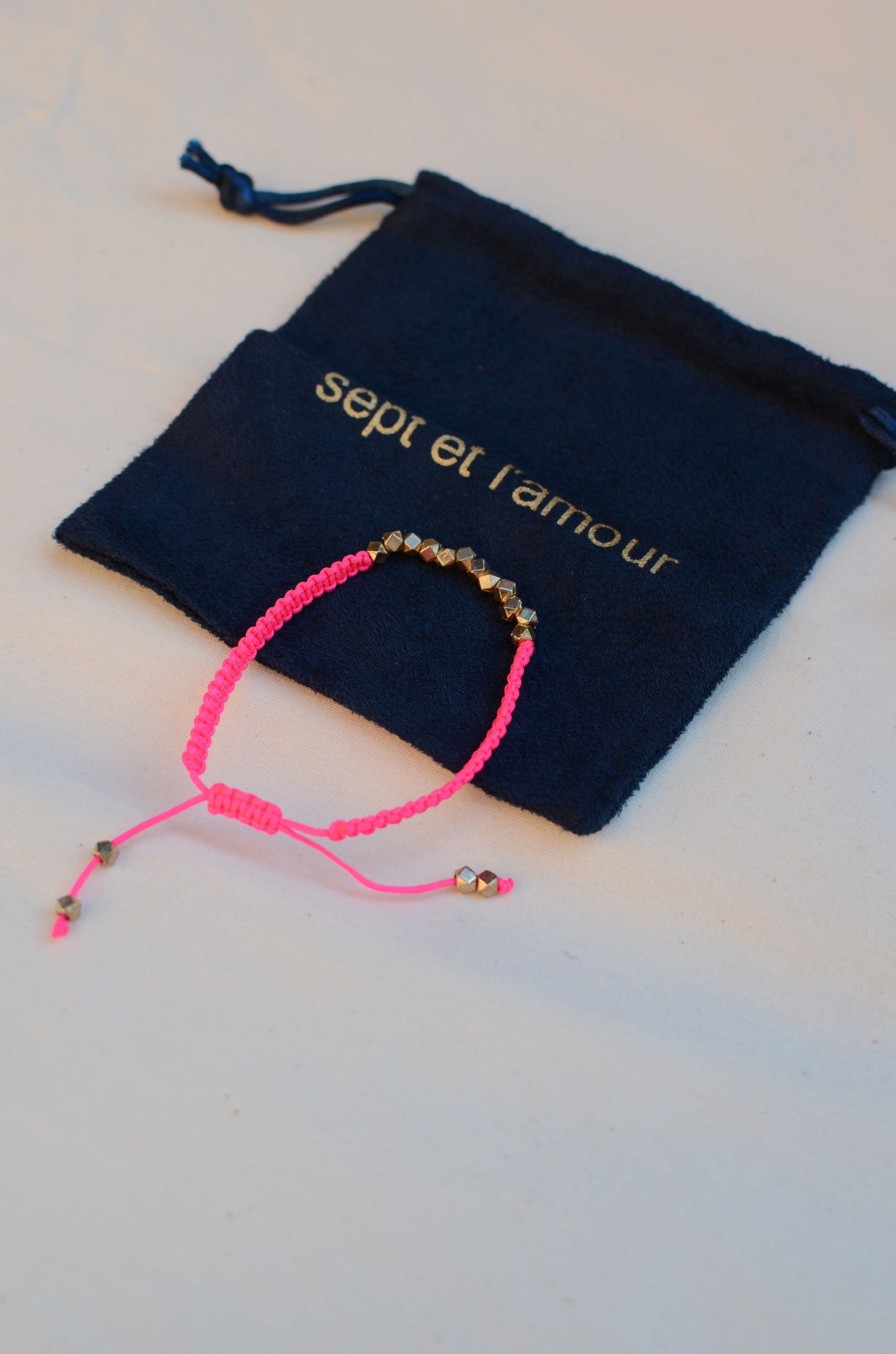 Neon Pink One Row Nugget Woven Bracelet