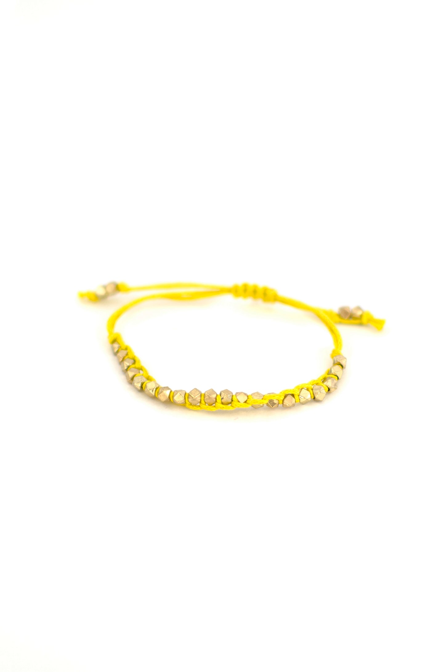 One Row Gold Nugget Woven Bracelet with Yellow Cotton Cords